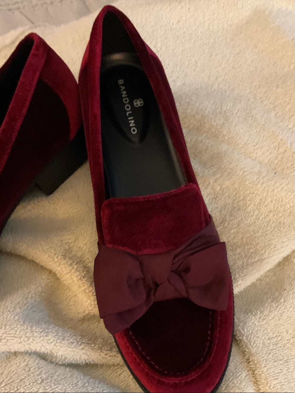 Bandolino Burgundy Velvet Bow Loafers